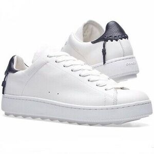 Low Top C101 COACH sneakers in white and blue leather